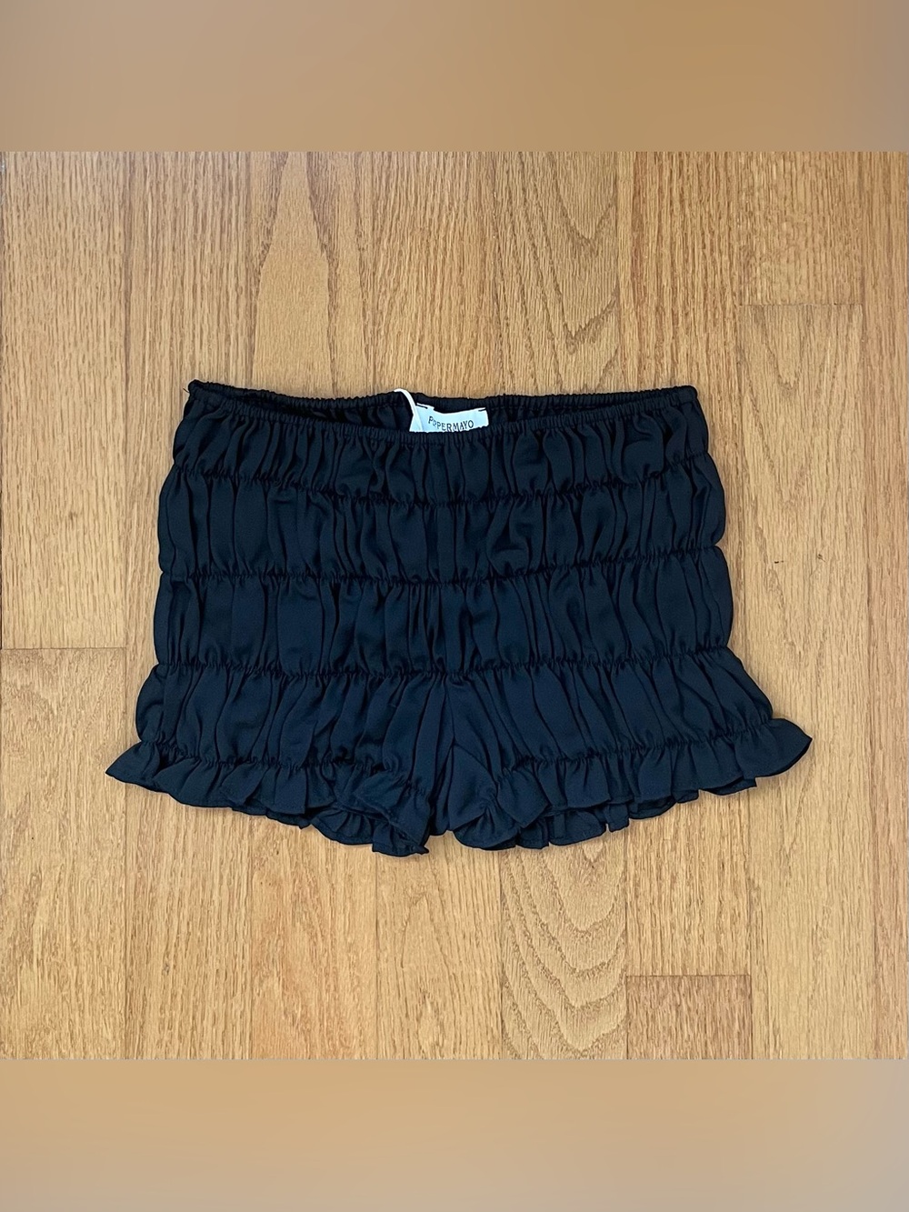 Peppermayo girls like us black ruched mini shorts in XS NWT